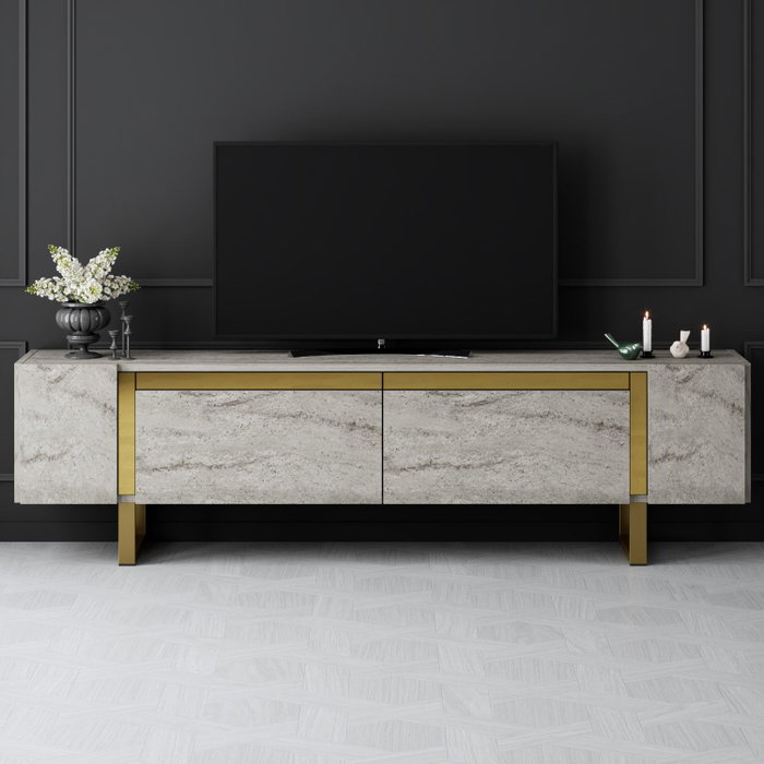 Hanah Home Mueble para TV Travertino y Oro Hanah Home Mueble para TV Travertino y Oro